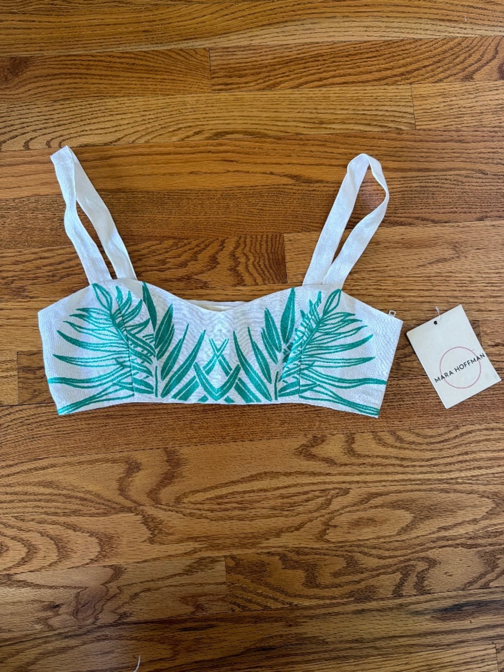 Mara Hoffman Bra Embroidered Crop Top White Green NWT